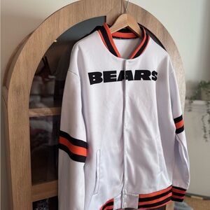 Chicago Bears White Varsity Jacket XL | Snap Front NFL Bomber Jacket w/ Bear